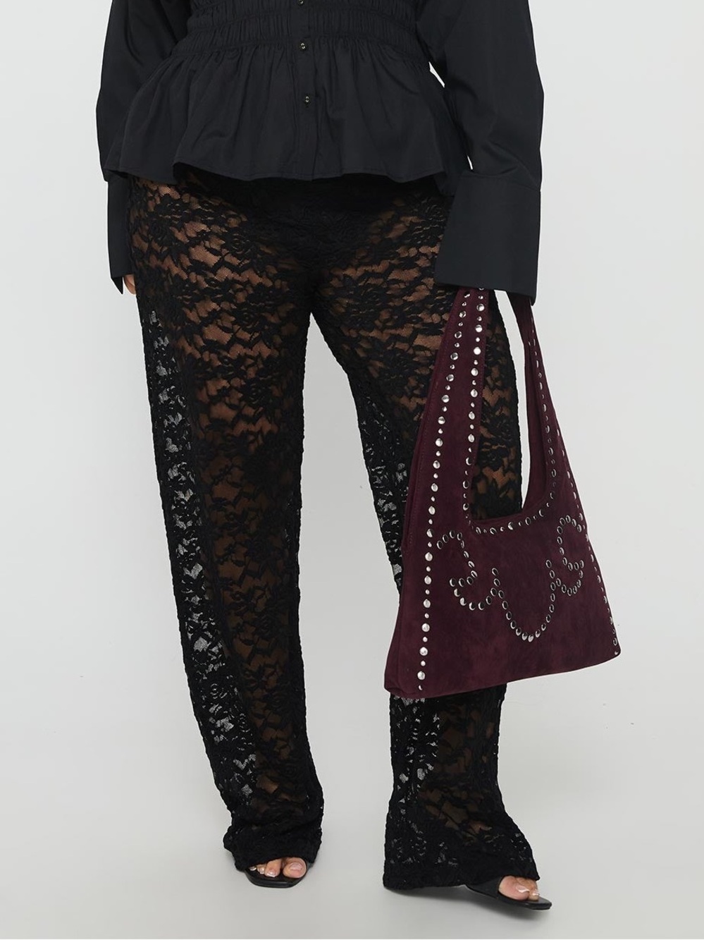 Princess Polly Peru Lace Pants Black Curve Sz 16